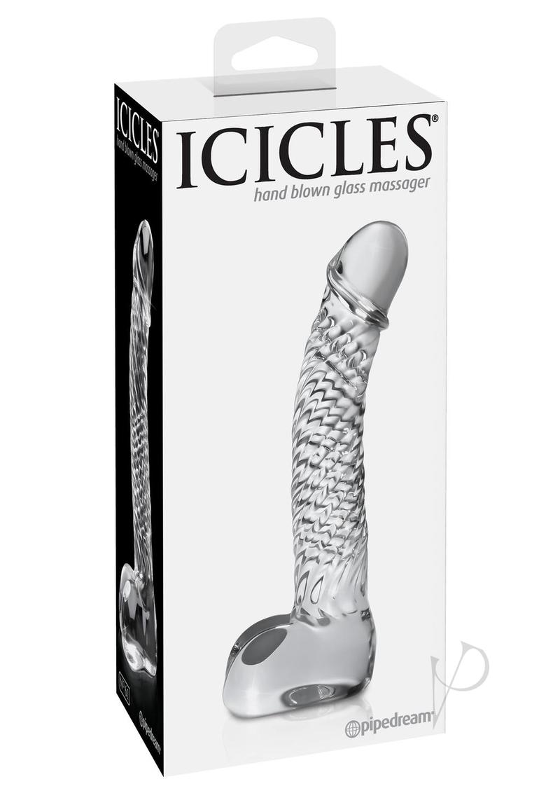 Icicles No. 61 Textured Glass G-Spot Dildo with Balls 5in - Clear