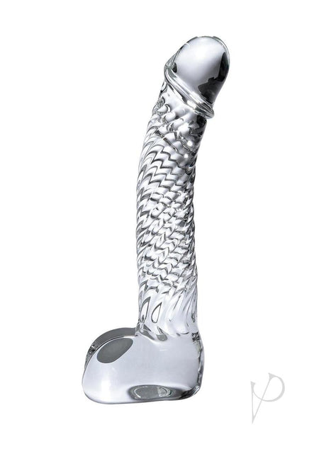 Icicles No. 61 Textured Glass G-Spot Dildo with Balls 5in - Clear