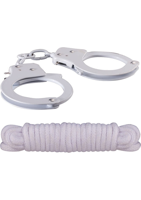 Sinful Metal Cuffs with Keys and Love Rope - White