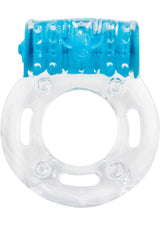 Color Pop Quickie Screaming O Plus Vibrating Ring Silicone Cock Ring - Blue