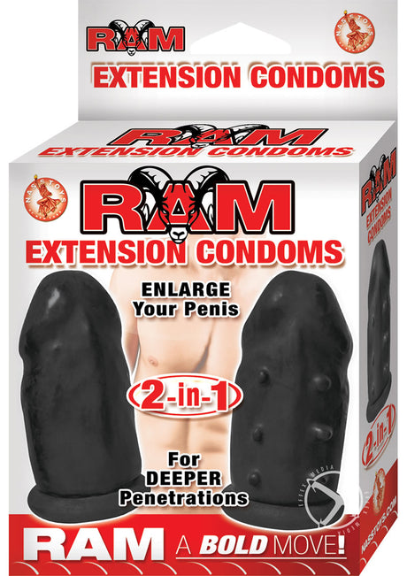 Ram Extension Condoms Latex Extender Sleeves (2 Per Box) - Black