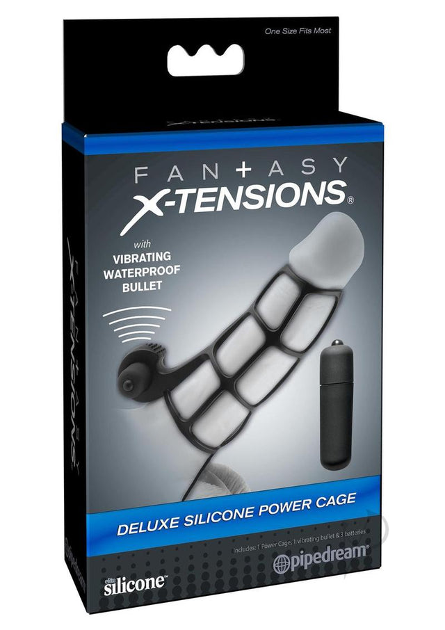 Fantasy X-Tensions Silicone Deluxe Power Vibrating Cock Cage - Black