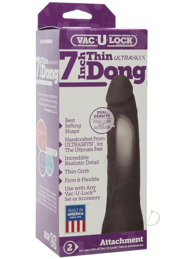 Vac-U-Lock Ultraskyn Thin Dildo 7in - Chocolate