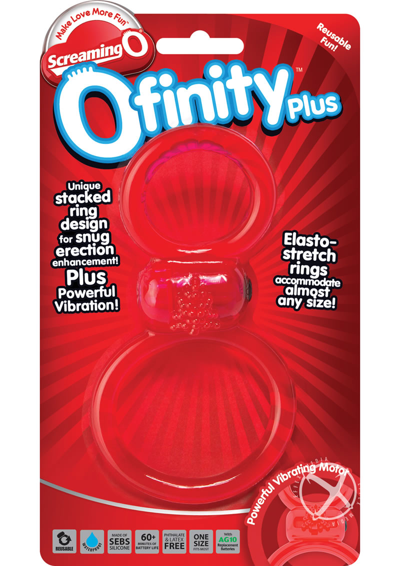 Ofinity Plus Super Stretchy Vibrating Double Silicone Cock Ring Waterproof Red