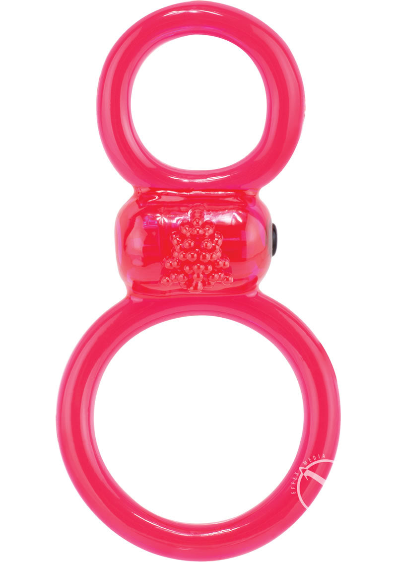 Ofinity Plus Super Stretchy Vibrating Double Silicone Cock Ring Waterproof Red