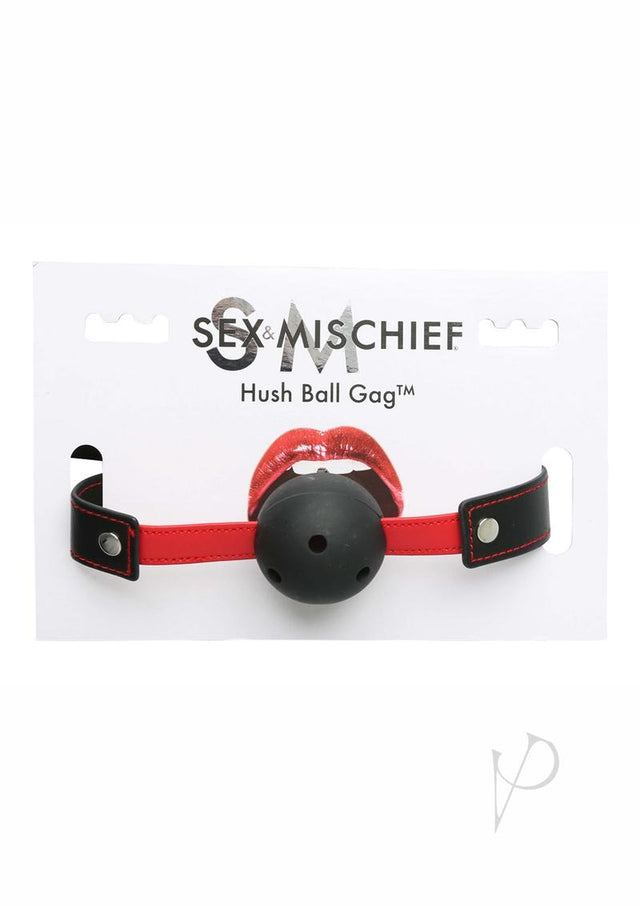 Sex and Mischief Hush Ball Gag Adjustable Strap - Black/Red