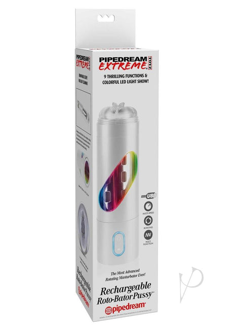 Pipedream Extreme Toyz Rechargeable Roto-Bator Pussy Masturbator - Pussy - White/Clear/Multi