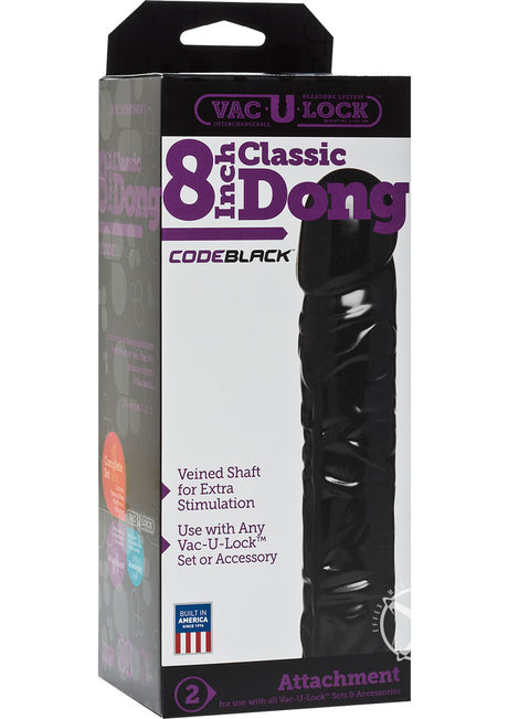 Vac-U-Lock Classic CodeBlack Dildo 8in - Black