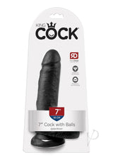 King Cock Dildo with Balls 7in - Black