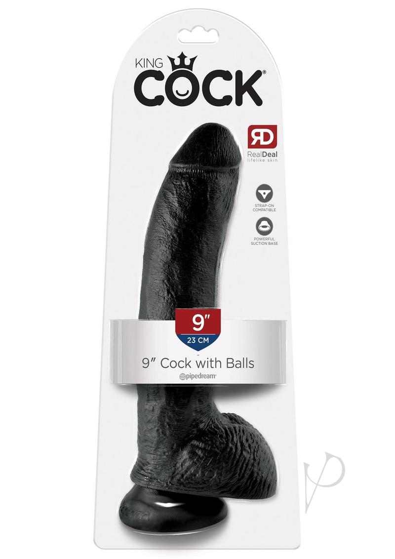 King Cock Dildo with Balls 9in - Black