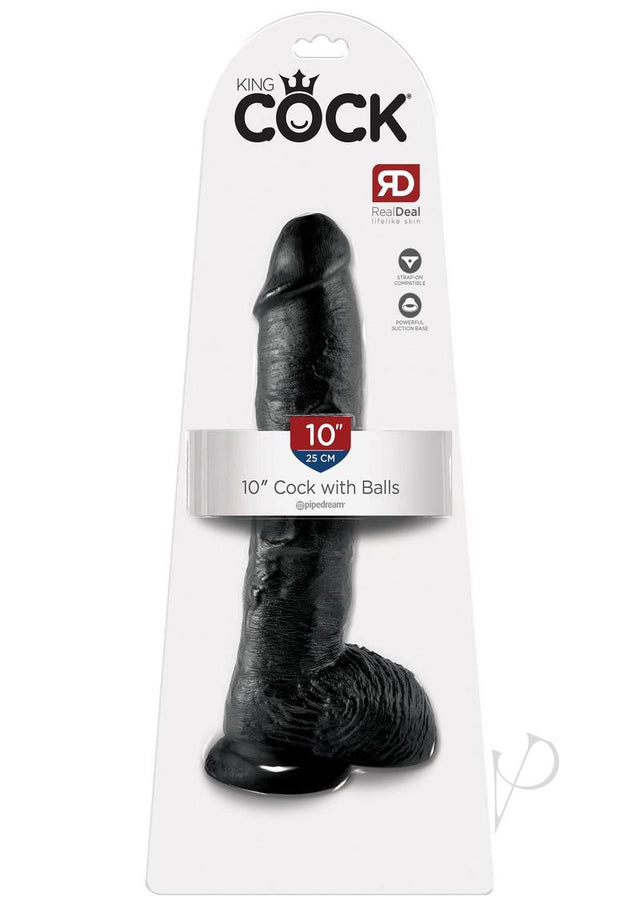 King Cock Dildo with Balls 10in - Black