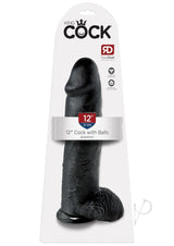 King Cock Dildo with Balls 12in - Black