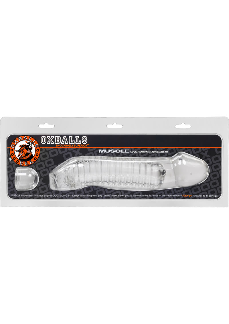 Oxballs Muscle Textured Cock Sheath Penis Extender 9.25in - Clear