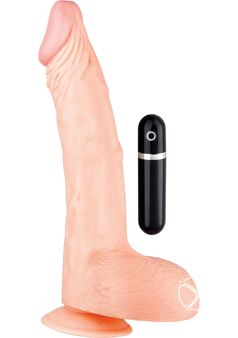 Maxx Men Curved Vibrating Dildo with Remote Control 11in - Vanilla