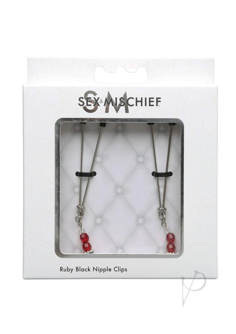 Sex and Mischief Ruby Black Adjustable Nipple Clips with Beads