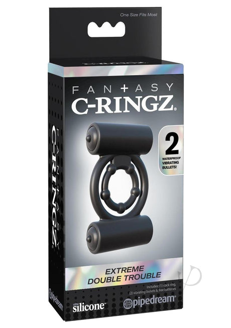 Fantasy C-Ringz Silicone Extreme Double Trouble Cock Ring with Bullets - Black