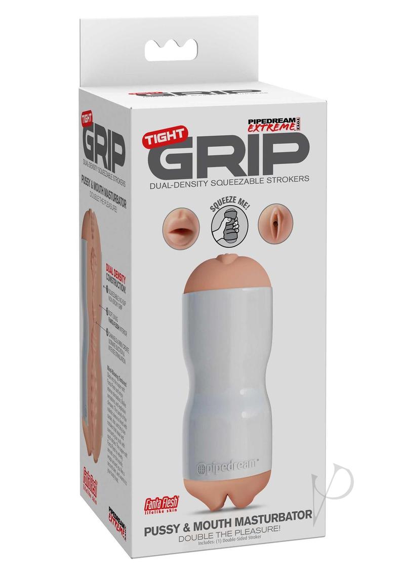 Pipedream Extreme Toyz Tight Grip Pussy and Mouth Masturbator - Pussy and Mouth - White/Vanilla