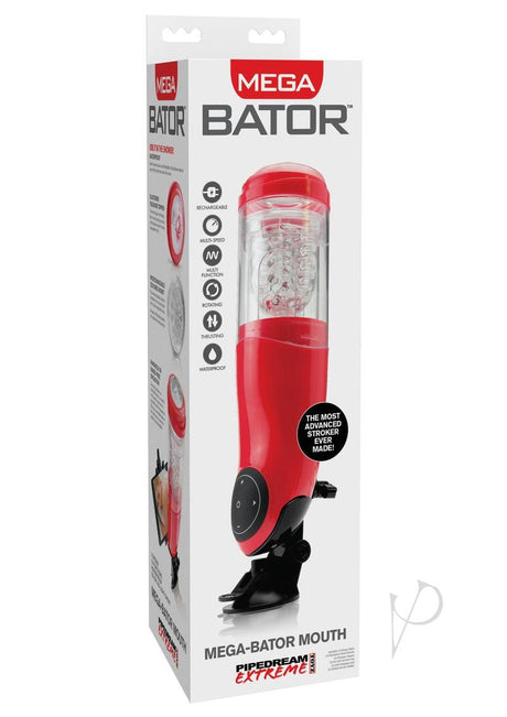 Pipedream Extreme Toyz Rechargeable Mega-Bator Mouth Masturbator - Mouth- Red/Clear
