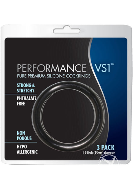 Performance VS1 Pure Premium Silicone Cock Rings (3 Pack) - Medium - Black