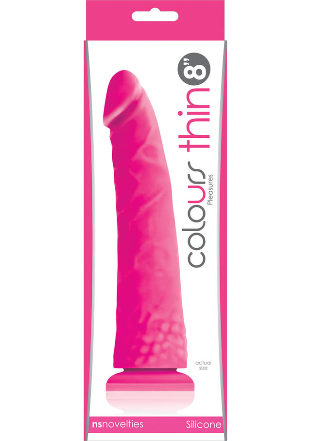 Colours Pleasures Silicone Thin Dildo 8in -Pink