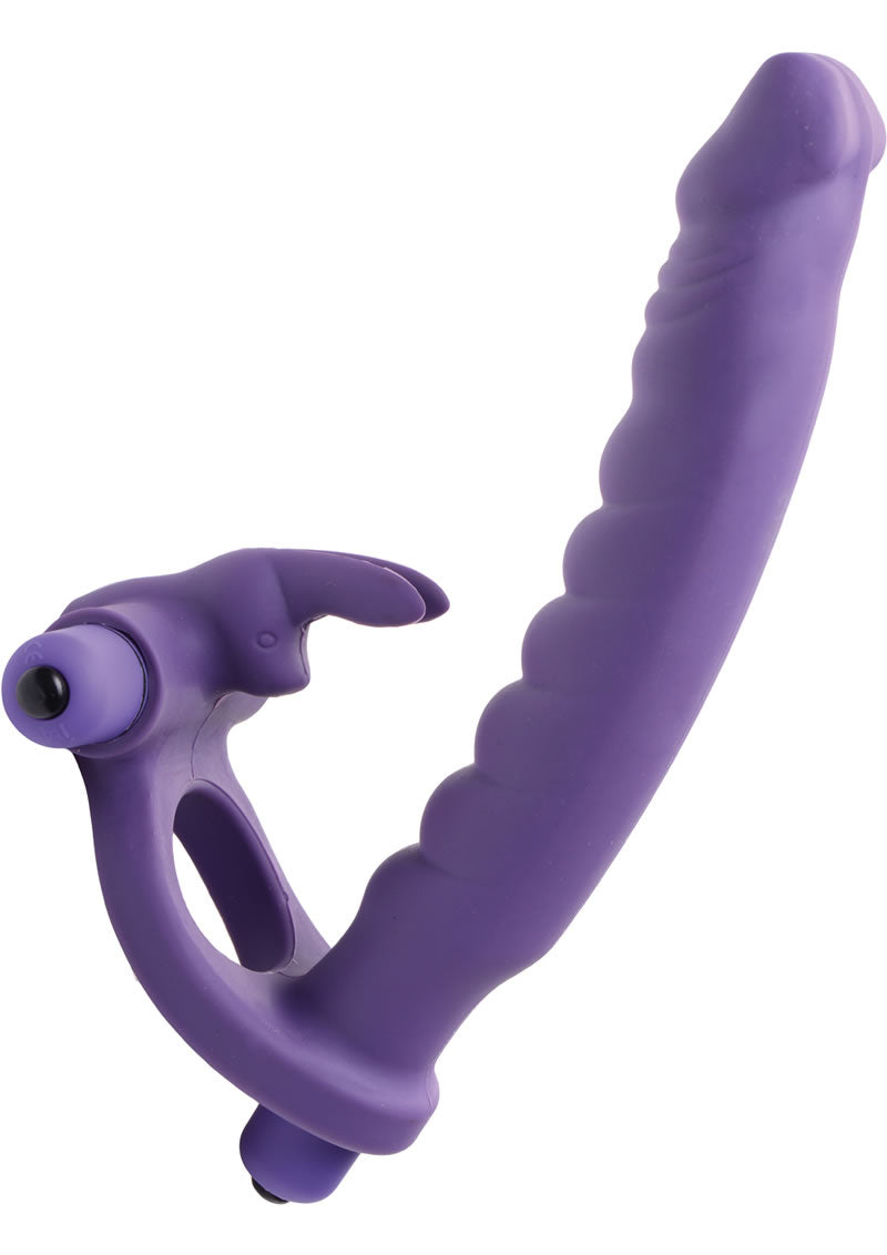 Frisky Double Delight Dual Penetration Vibrating Rabbit Cock Ring - Purple