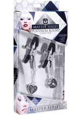 Master Series - Platinum Bound Charmed Heart Padlock Nipple Clamps - Silver