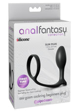 Anal Fantasy Collection Ass-Gasm Cock Ring Beginners Silicone Plug Slim 3.4in - Black