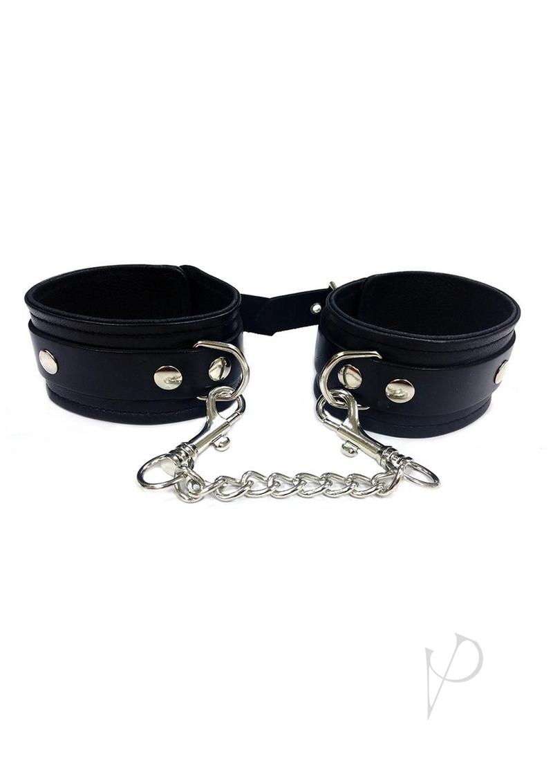 Rouge Plain Leather Adjustable Wrist Cuffs - Black