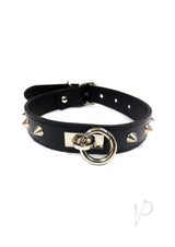 Rouge O Ring Studded Adjustable Leather Collar - Black