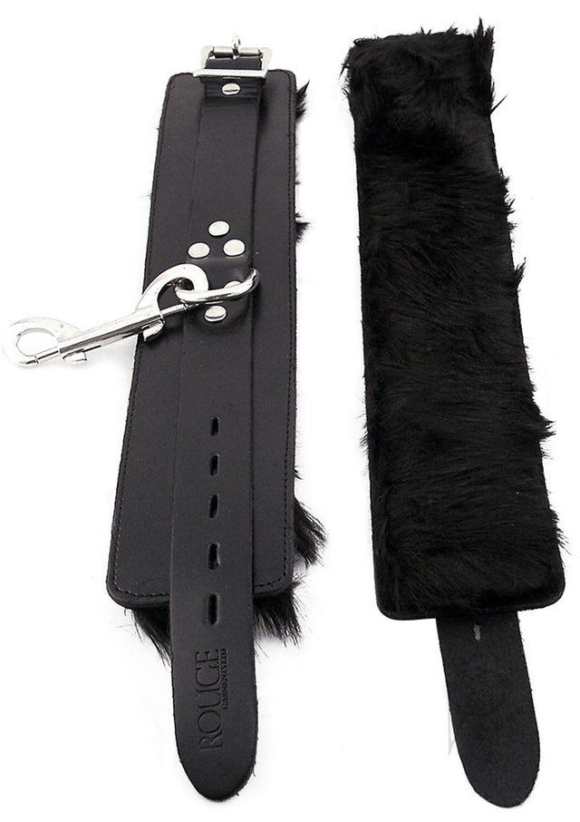 Rouge Leather Wrist Cuffs with Faux Fur Lining - Black