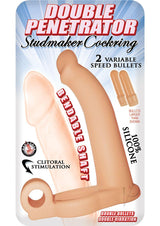 Double Penetrator Studmaker Silicone Vibrating Cock Ring - Vanilla