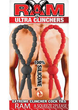 Ram Ultra Clinchers Silicone Cock Rings (2 each per pack) - Black/Red