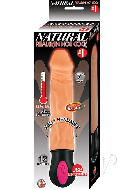 Natural Realskin Hot Cock #1 Rechargeable Warming Vibrator 7in - Vanilla