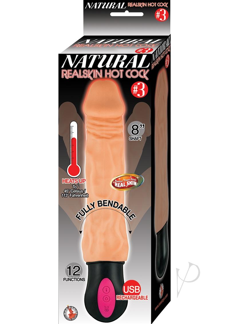 Natural Realskin Hot Cock #3 Rechargeable Warming Vibrator 8in - Vanilla