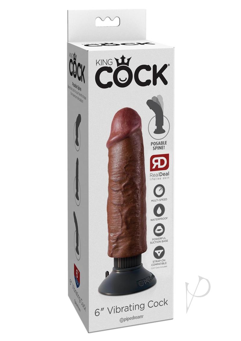 King Cock Vibrating Realistic Dildo Waterproof 6in - Chocolate