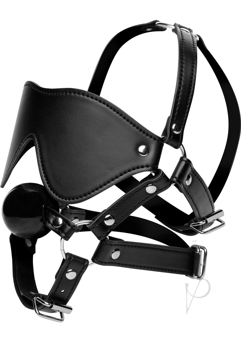 Strict Eye Mask Harness with Ball Gag - Black