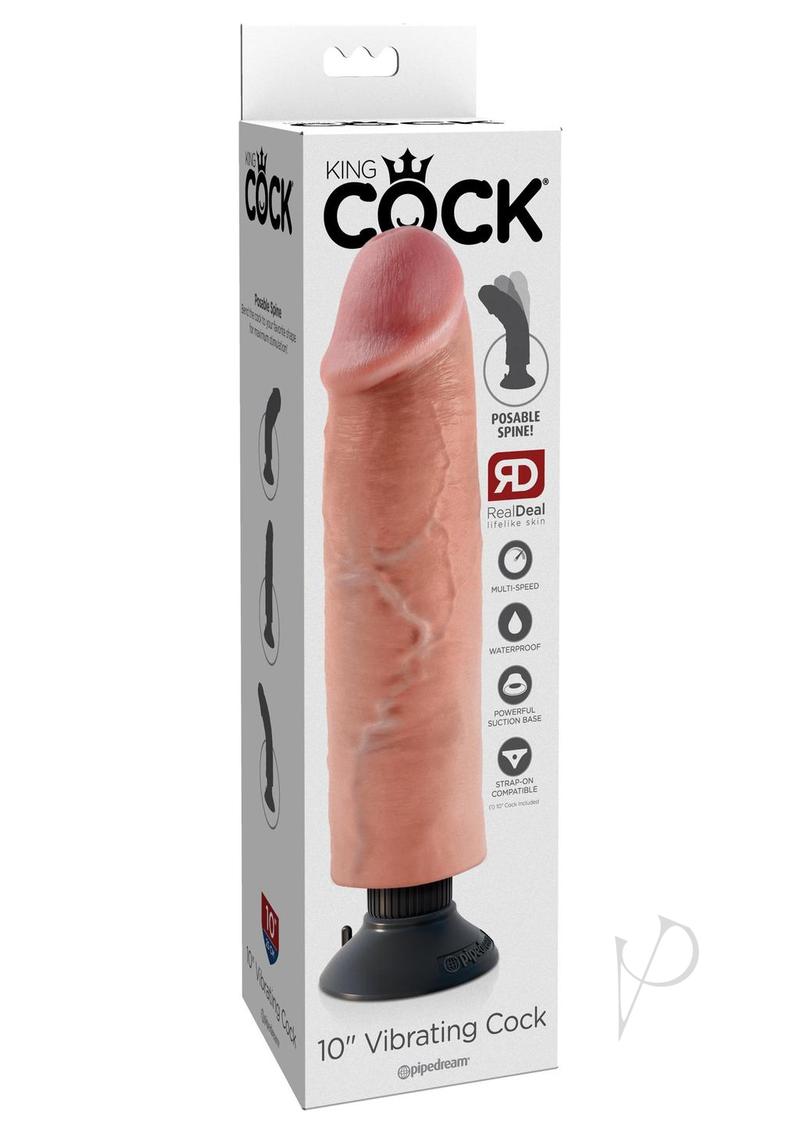 King Cock Vibrating Realistic Dildo Waterproof 10in - Vanilla