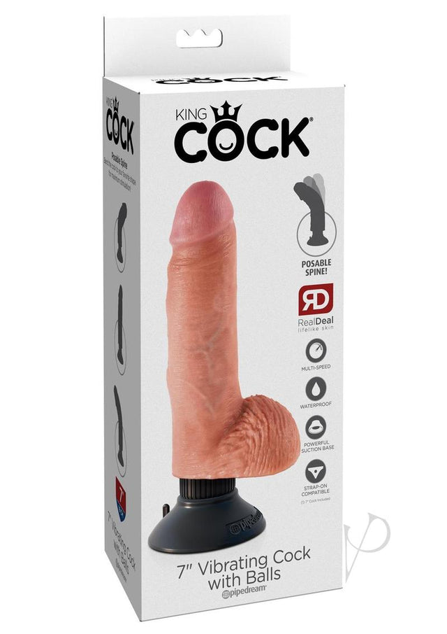 King Cock Vibrating Dildo with Balls 7in - Vanilla