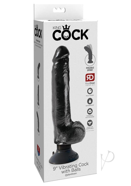 King Cock Vibrating Dildo with Balls 9in - Black