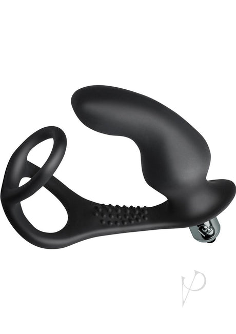 Ro-Zen Pro Rechargeable Silicone Cock Ring with Vibrating Butt Plug - Black