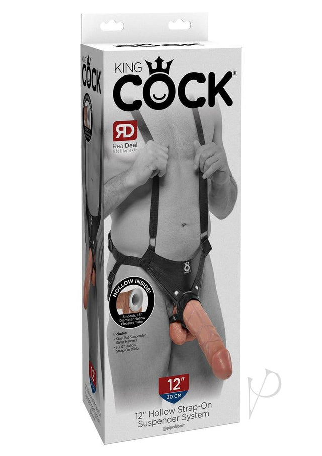 King Cock Hollow Strap On Suspender System with Dildo 12in - Vanilla/Black