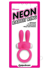 Neon Silicone Vibrating Rabbit Ring - Pink/White