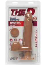 The D Perfect D Ultraskyn Vibrating Dildo with Balls 8in - Caramel