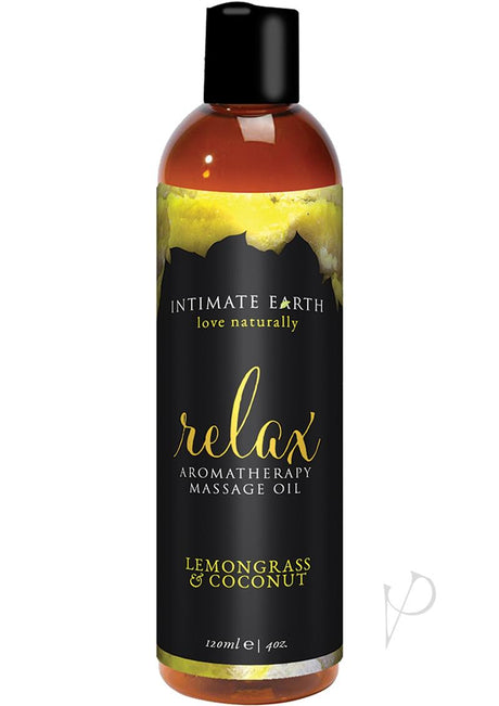 Intimate Earth Relax Aromatherapy Massage Oil Lemongrass and Coconut 4oz