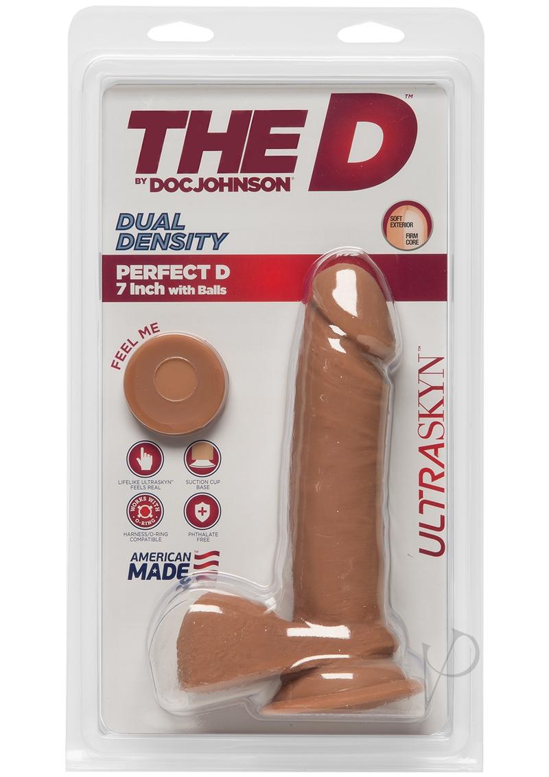 The D Perfect D Ultraskyn Dildo with Balls 7in - Caramel