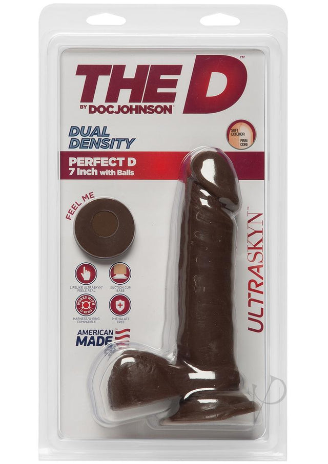 The D Perfect D Ultraskyn Dildo with Balls 7in - Chocolate