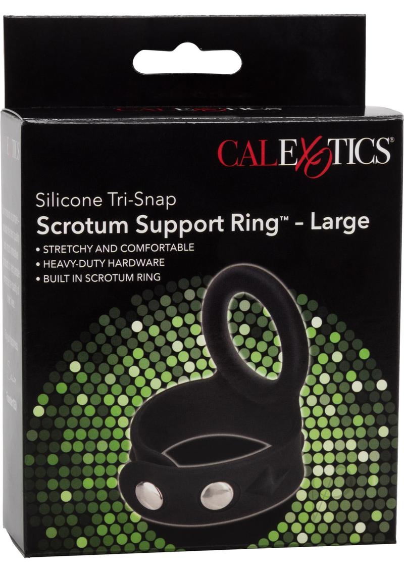 Silicone Tri-Snap Scrotum Support Cock Ring - Large - Black