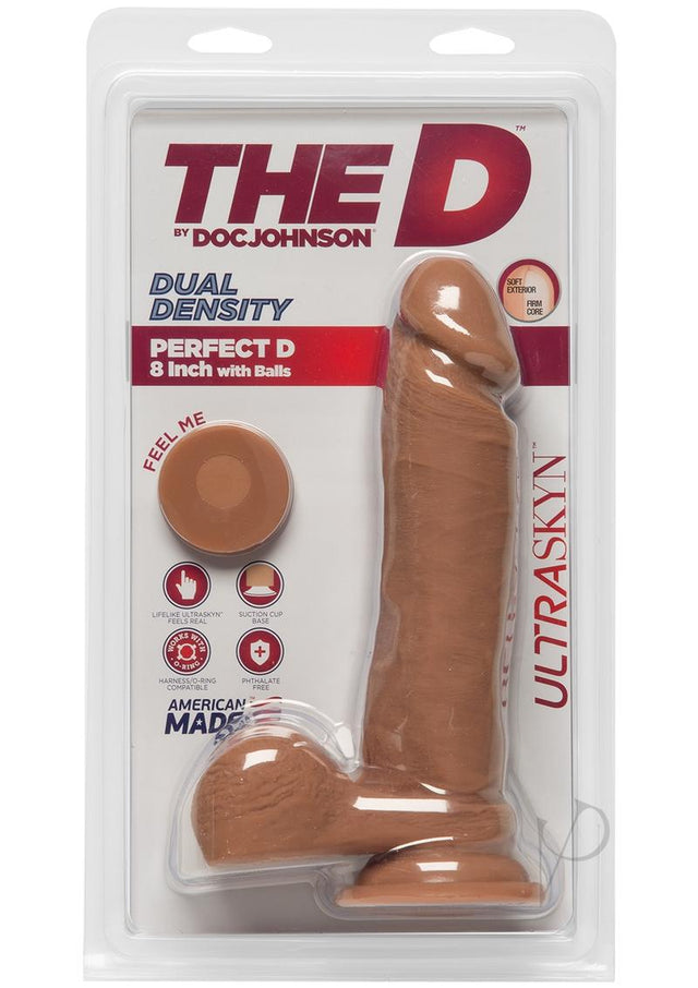 The D Perfect D Ultraskyn Dildo with Balls 8in - Caramel