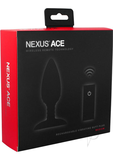 Nexus Ace Rechargeable Silicone Vibrating Butt Plug with Remote Control- Medium - Black