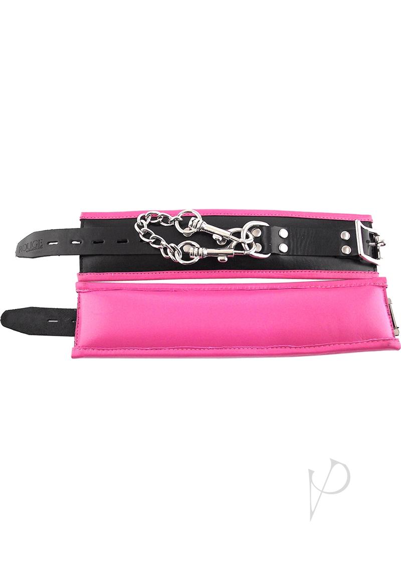 Rouge Padded Leather Adjustable Wrist Cuffs - Black and Pink